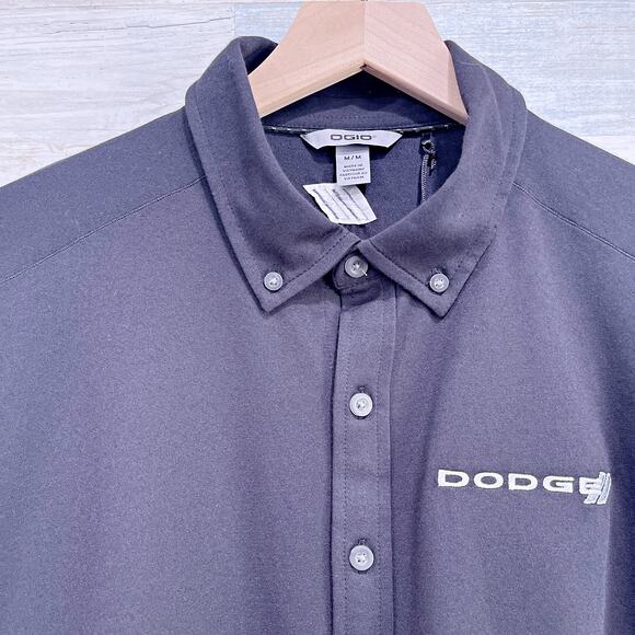Dodge Jersey Knit Button Down Shirt Black Long Sleeve OGIO Stretch Mens Medium - Picture 2 of 8